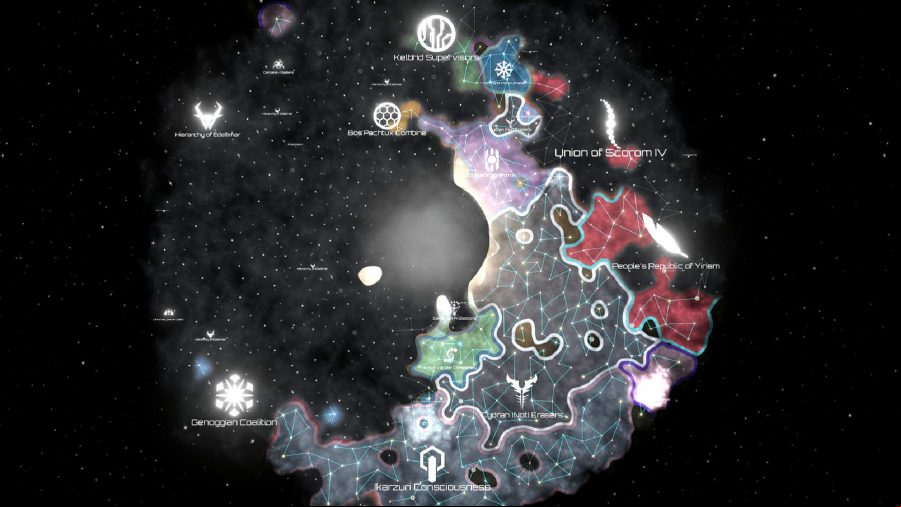 a top down view of the galaxy map in stellaris