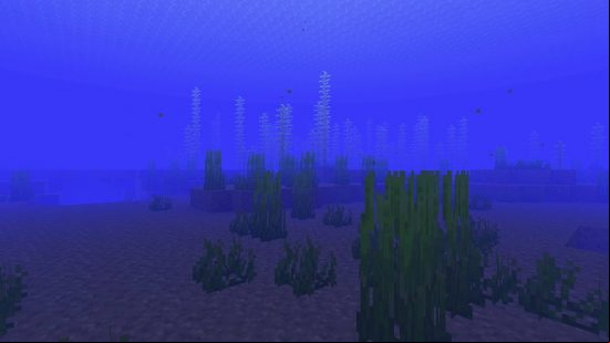 Minecraft biomes - some underwater plants growing in the middle of the ocean.