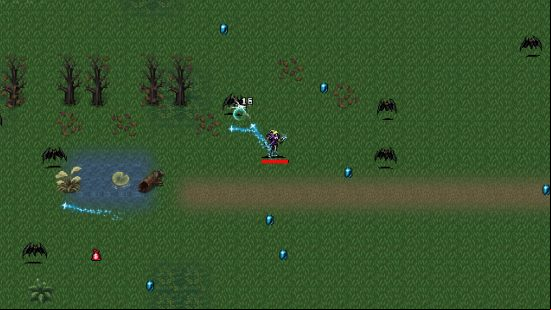 Best Vampire Survivors characters - Imelda is shooting magic out of her Magic Wand at some bats in a forest.