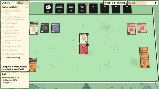 Best card games PC: a villager fighting a rat in Stacklands