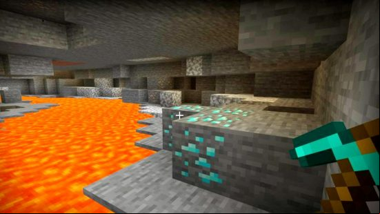 Minecraft Diamond ore above a lava lake