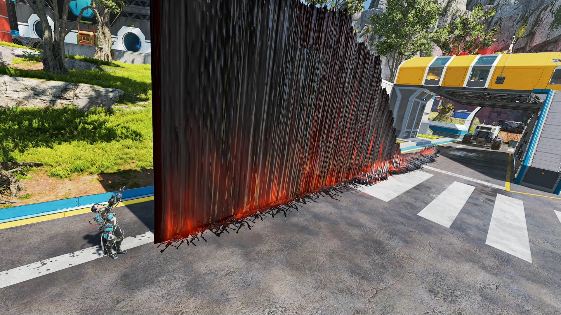 Apex Legends Catalyst preview – Lunar Techno Witch: woman standing next to a giant black wall