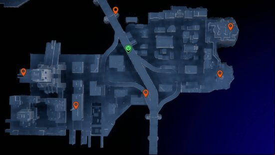 Gotham Knights Batarangs: orange pins showing the Batarang locations in Tricorner Island.