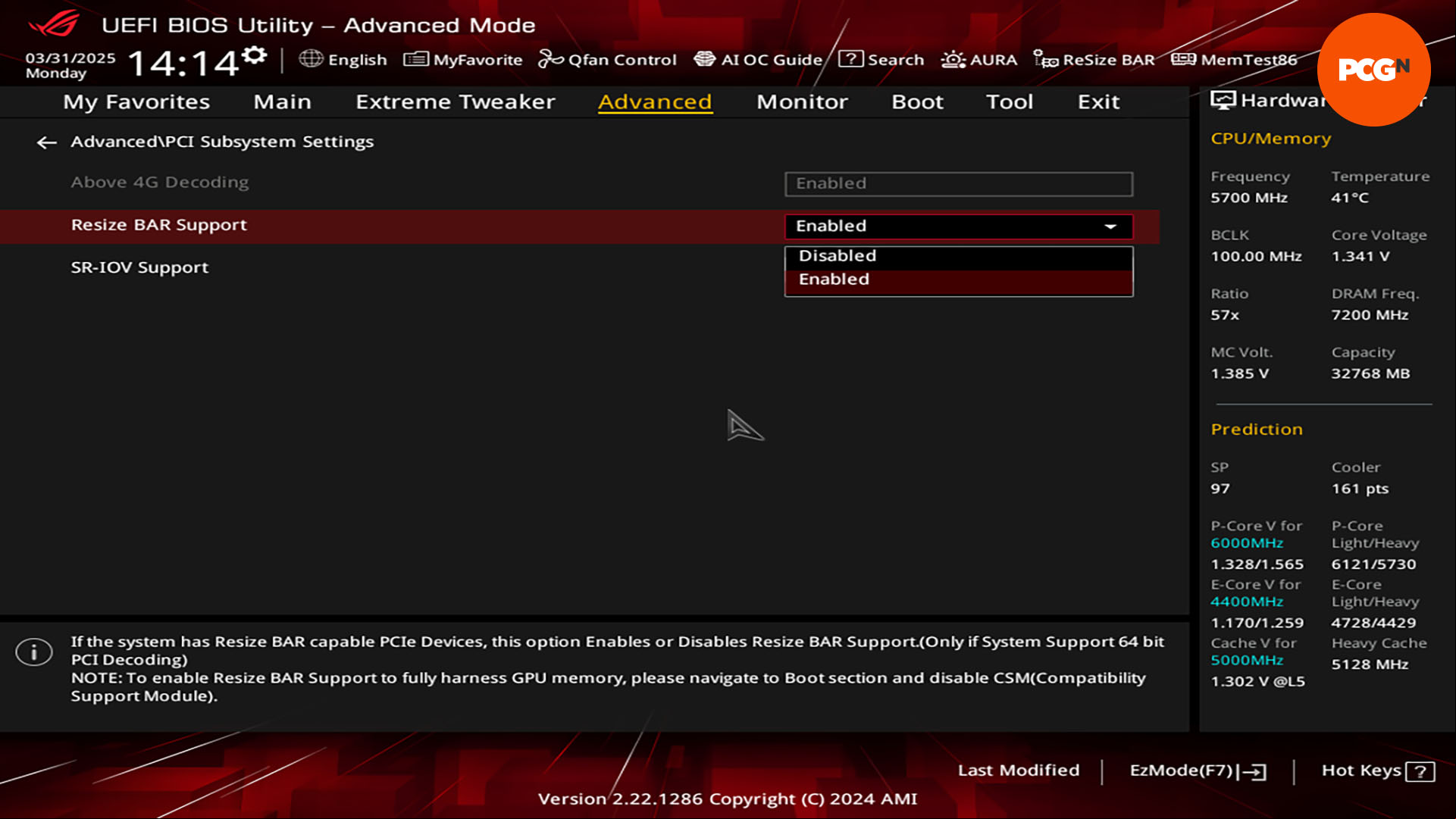 How to install a graphics card: Enable resizable BAR in your motherboard BIOS.