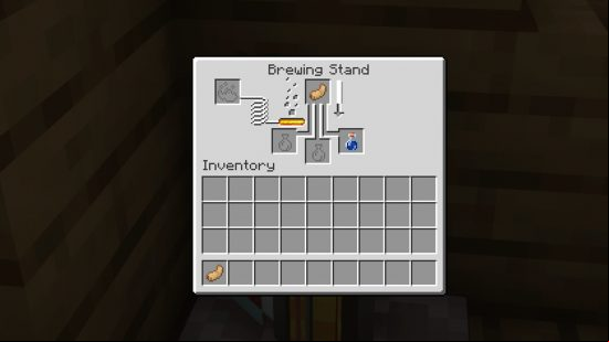Minecraft potions and brewing guide - the Minecraft mundane potion, with a rabbit's foot in the brewing stand UI.