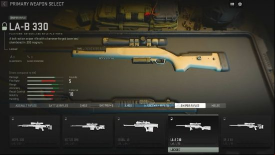 Best Modern Warfare 2 sniper rifles: the LA-B 330 rifle sits in a cushioned gun case
