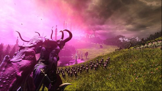 Future of Total War: Warhammer 3: the Seducers of Slaanesh waging war across a plain