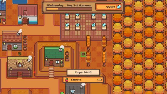 Best life games: an autumnal farm in Littlewood, with a crop management UI