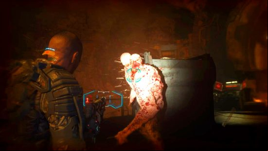The Callisto Protocol two-head boss fight: Aiming at the boss with the Riot Gun
