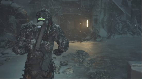 Callisto Protocol save worker - the door to the area where you get the mission to save the worker. Jason is in the middle of a snowstorm outside the area.