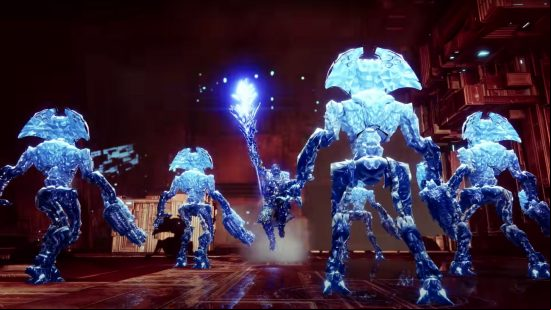 Best Destiny 2 Warlock Stasis builds for PvP and PvE: Vex enemies that have been frozen by the Warlock Stasis super ability.