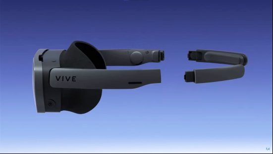 The HTC Vive XR Elite VR headset with its headband disconnected