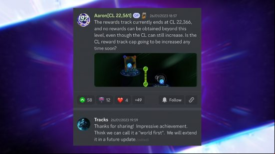 Two Discord comments discussing reaching max Collection Level in Marvel Snap