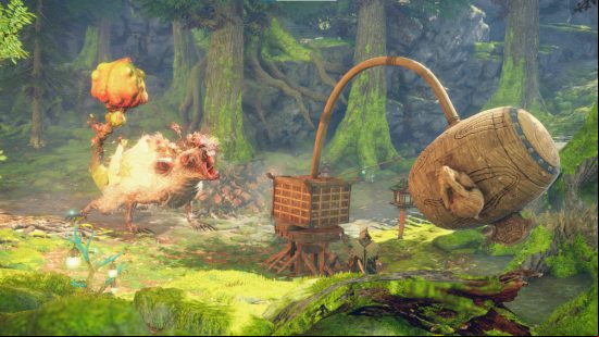 Wild Hearts monsters list - Ragetail is about to be bonked on the head by a massive hammer. Ragetail is a big rat with a flower pod where its tail is supposed to be.