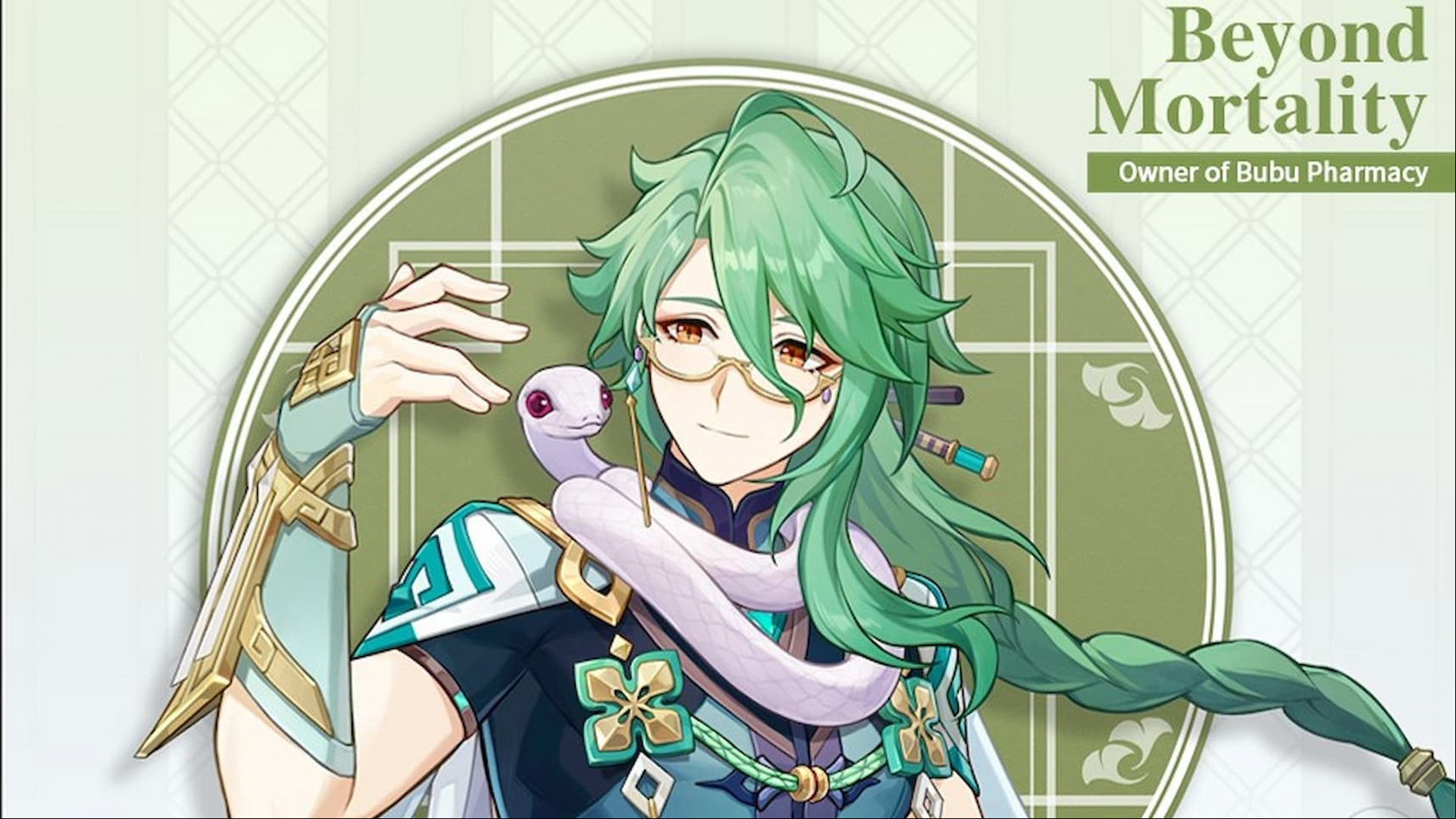 Genshin Impact's new 3.6 weekly boss is Apep, another giant serpent: anime man with green hair holding a white snake