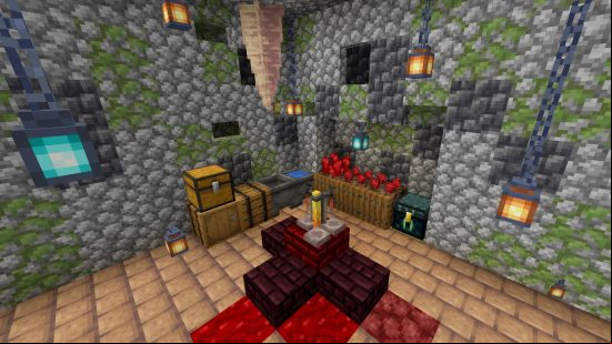 Minecraft potions recipes and brewing guide: a brewing room filled with the equipment needed to brew potions in Minecraft.