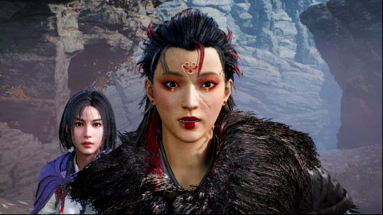 Wo Long Fallen Dynasty - a character with long, dark hair looks surprised, as Hong Jing looks on from behind her