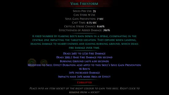 PoE Crucible - Vaal Firestorm gem