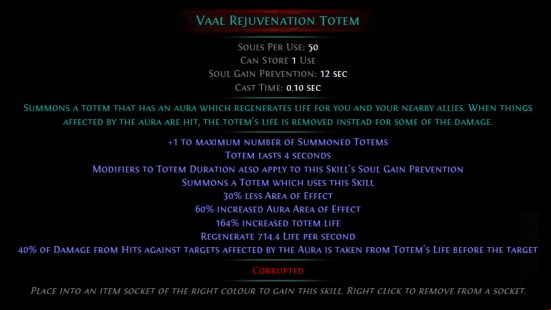 PoE Crucible - Vaal Rejuvenation Totem gem
