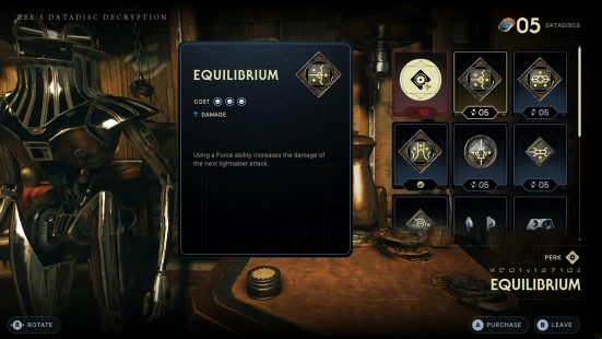 Zee's Datadisc Decryption shop, which stocks a range of the best Star Wars Jedi Survivor perks, as well as an additional perk slot.