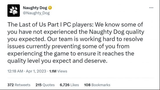 The Last of Us PC not of "Naughty Dog quality," more patches promised