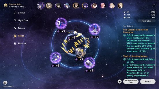 The best Pela relics focus on increasing her break effect