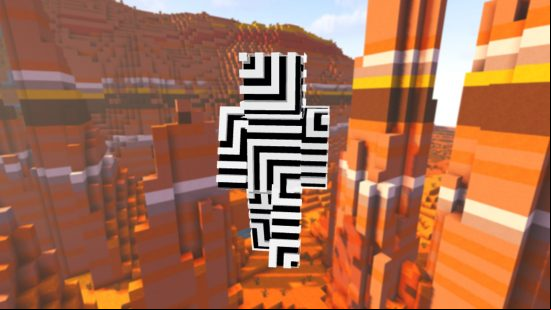 Best Minecraft skins: A black and white Minecraft skin with a 3D appearance, thanks to multiple, mind-bending lines.