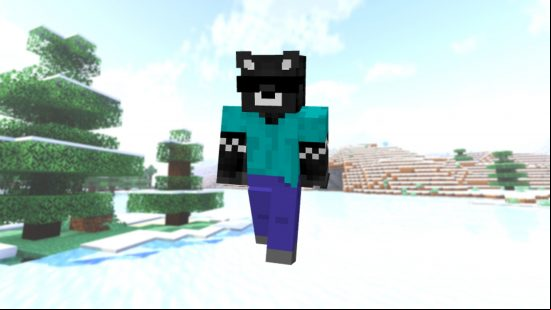 best Minecraft skins: a player wears a skin resembling that of youtuber spreen, a grey animal wearing unglasses and steve's clothes.