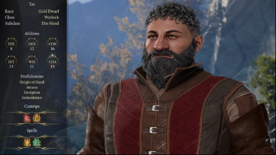 Baldur's Gate 3 Dwarf: a stout man with short hair and a beard stands in a forest.