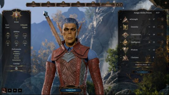 Baldur's Gate 3 Fighter build: an orcish looking character wearing a light leather armor, carrying a large sword on their back.
