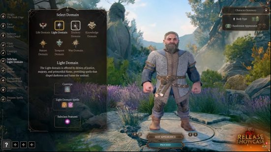 Baldur's Gate 3 spells: Choosing the Trickery Domain cleric in the character creation screen.