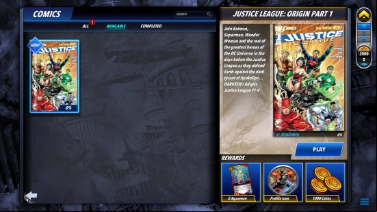 DC Dual Force release date: one of the available comics single-player adventure modes you can complete is Justice League #1.