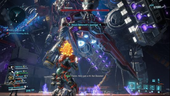 Exoprimal final boss fight: the behemoth leers over the character