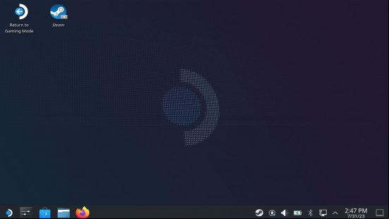 A screenshot of 'Desktop mode' on a Steam Deck.
