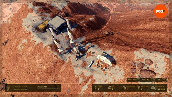 A small outpost sequestered on the ridge of a distant planet, featuring wind turbines, extractors, and even a desk for an outpost worker, as featured our Starfield review.