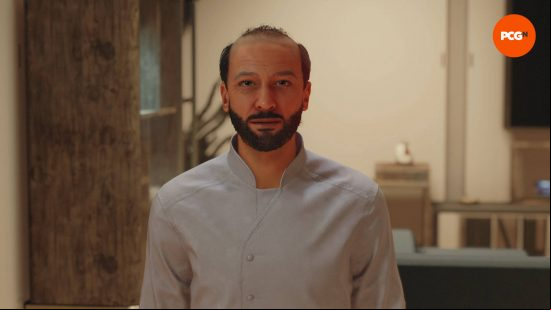 Your Dad as given to you if you pick Kids Stuff from the many Starfield traits. He is wearing a white shirt and is balding quite badly, but his home is nice.