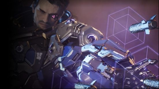 Kyle, one of the First Descendant characters, is in the background, his powerful mechanical arm taking the spotlight in the foreground.