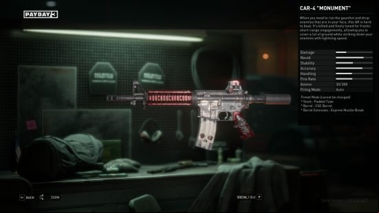 The Car-4 Monument, one of the best Payday 3 weapons.