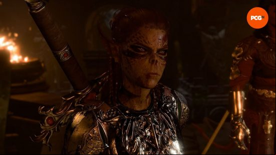 BG£ romance: a blood-spattered warrior female wearing bright silver amor.