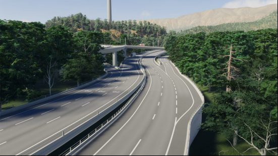 Cities Skylines 2 road: two highways merge into one.