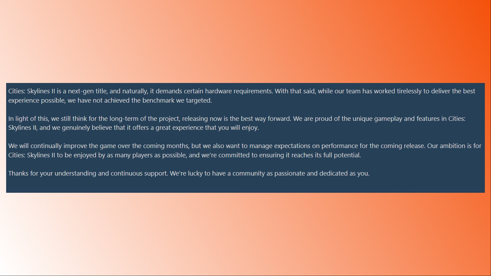 Cities Skylines 2 PC performance: A statement from Cities Skylines 2 publisher Paradox
