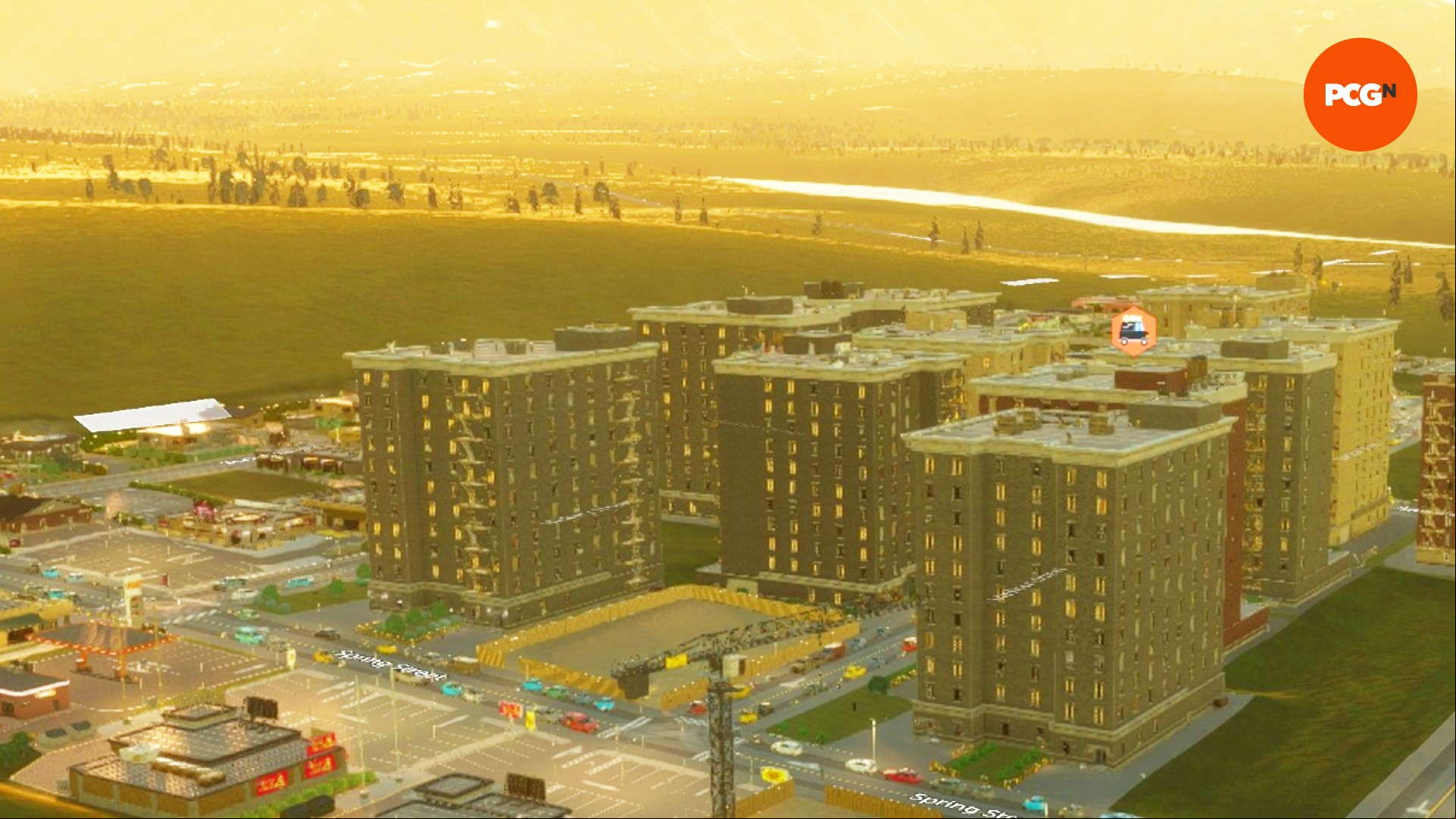 Cities Skylines 2 review: A sunset over a small town in city building game Cities Skylines 2