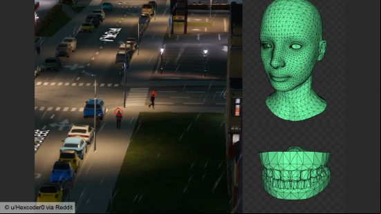 Cities Skylines 2 teeth - Screenshot from Reddit  Hexcoder0, who uses a game profiler to note that CS2 is rendering character models at a high level of detail right down to the teeth, even when they're a long way off on-screen.