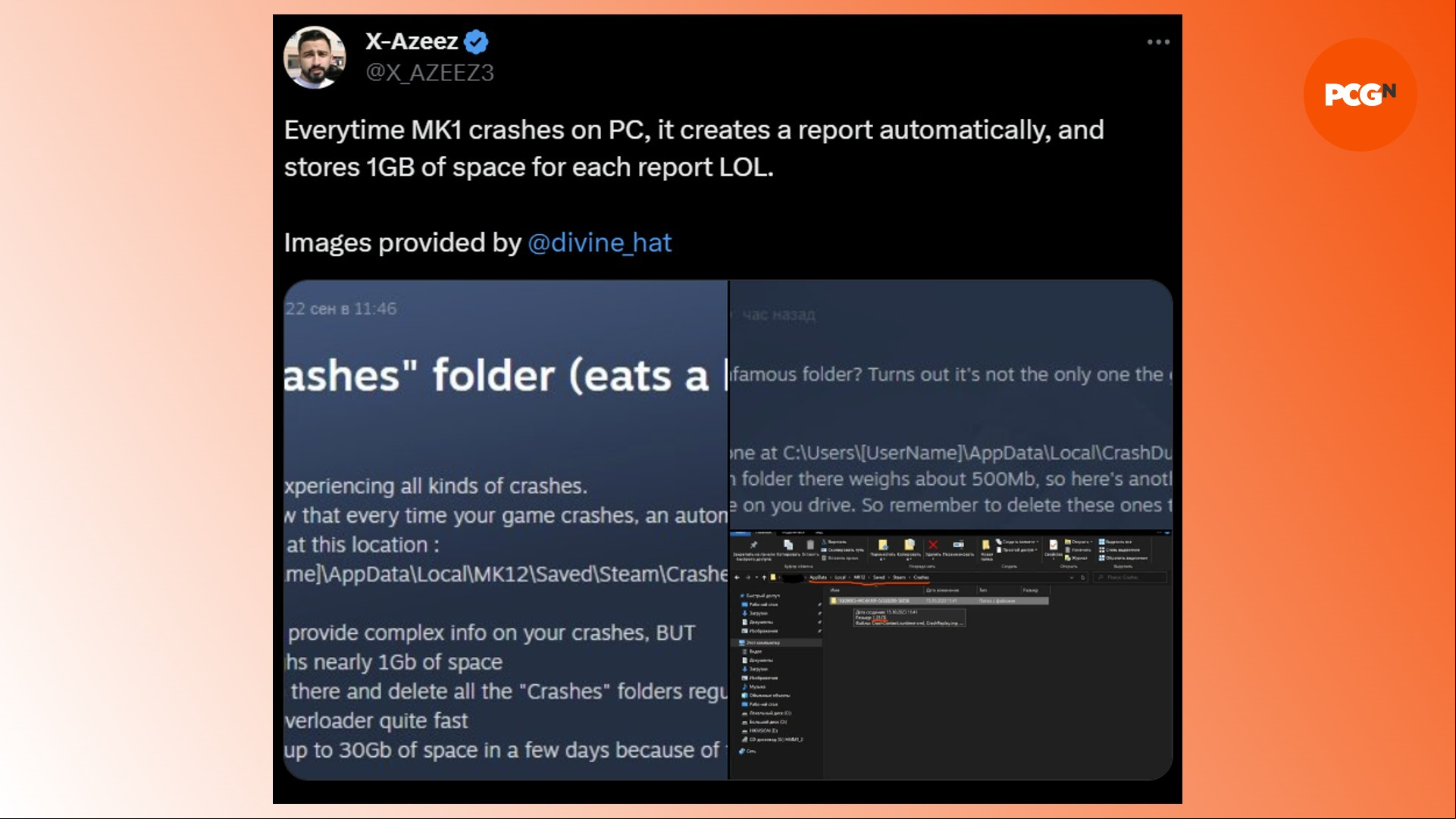 Mortal Kombat 1 crash reports: A tweet discussing MK1 crashes on PC