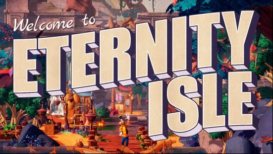 A Welcome to Eternity Isle postcard for Disney Dreamlight Valley Rift in Time DLC.