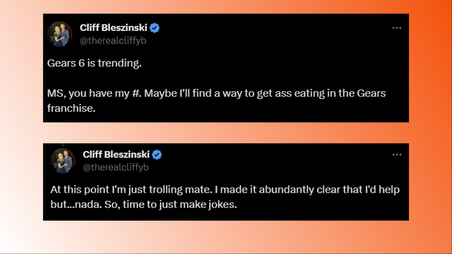 Gears of War 6 Cliff Bleszinski: A tweet from GoW creator CliffyB about GoW 6