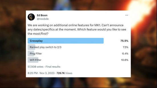 Mortal Kombat 1 crossplay confirmed: a tweet from Ed Boon with the options for MK!'s next online feature