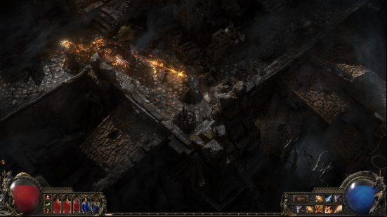 Path of Exile 2 Mercenary gameplay reveal - A character fires a crossbow into an onrushing group of monsters.