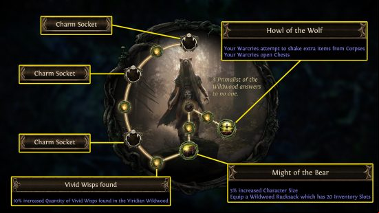 Path of Exile 3.23 Affliction league - The Ascendancy tree for the Wildwood Primalist, with customizable nodes.