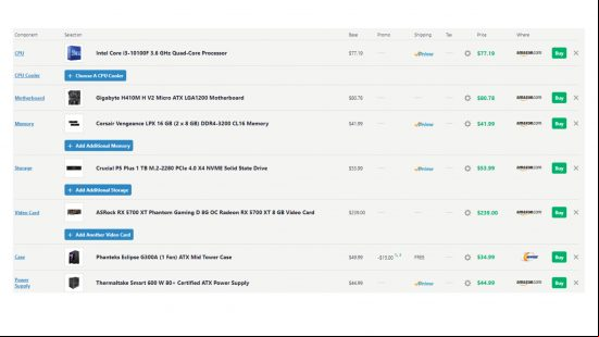 PS5 PC build specs PC Part Picker: a list of hardware components with prices.